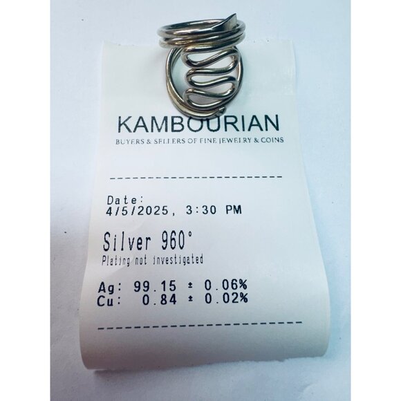Estate Vintage Silver 960 Sculptural Wave Wrap Ring Size 8, 8.9g Modernist Look - Picture 9 of 11